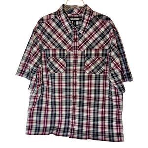 Blackhawk! Men's Warrior Wear Button Shirt Maroon Red Gray Plaid Size XL